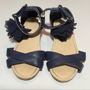 Gymboree girls navy blue dress wedge sandals with ankle strap flower. Size 9